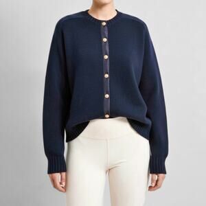 90s 100% Lambswool Cardigan Sweater Navy Nautical Academia Old Money Heritage 38